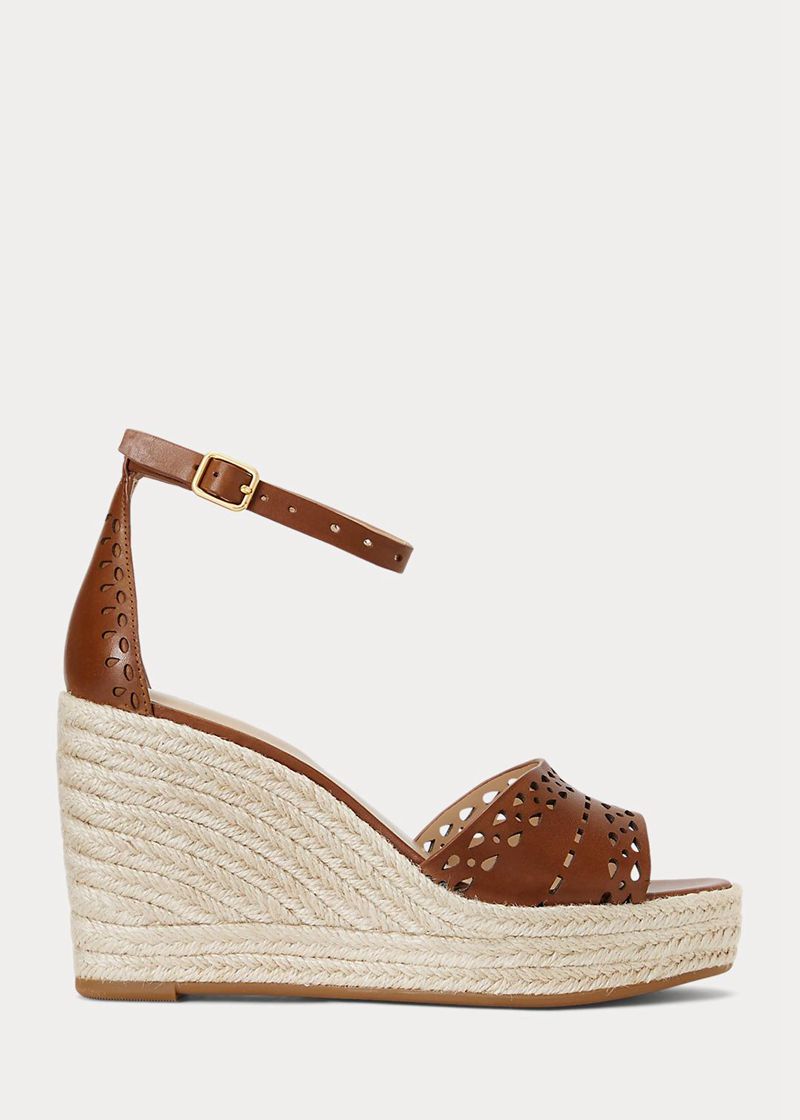 Sandalias Lauren Mujer Haana Perforated Cuero Espadrille Chile Marrones MZUYV-2493